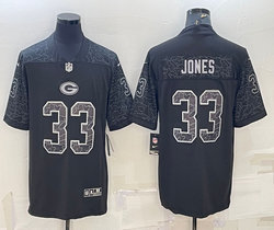 Nike Green Bay Packers #33 Aaron Jones Black Reflective Authentic Stitched baseball jersey