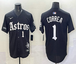 Nike Houston Astros #1 Carlos Correa Black 5(V) Gothic Houston Born Barrio Raised Jersey
