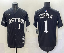 Nike Houston Astros #1 Carlos Correa Black 7(VII) Gothic Houston Born Barrio Raised Jersey