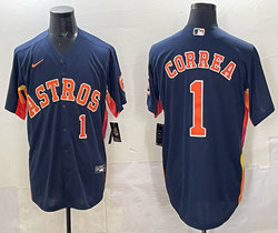 Nike Houston Astros #1 Carlos Correa Navy #1 Front Sleeve with Logo MLB Jersey