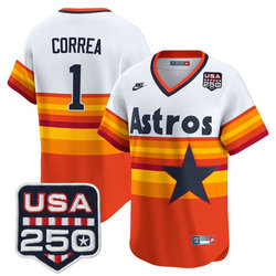 Nike Houston Astros #1 Carlos Correa Rainbow gold nike With 250 America Patch Jersey