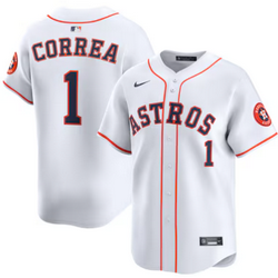 Nike Houston Astros #1 Carlos Correa White #1 front Sleeve with Logo MLB Jersey