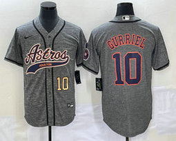 Nike Houston Astros #10 Yuli Gurriel Hemp grey Joint Gold 10 on front Blue Number Jersey
