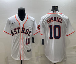 Nike Houston Astros #10 Yuli Gurriel White 10 On front Game with patch Authentic Stitched MLB Jersey