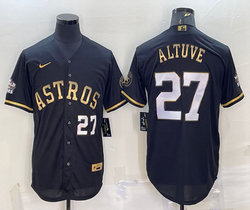 Nike Houston Astros #27 Jose Altuve Black Gold champion Authentic Stitched MLB Jersey