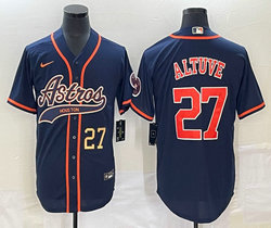 Nike Houston Astros #27 Jose Altuve Blue Joint Gold #27 on front Stitched MLB Jersey