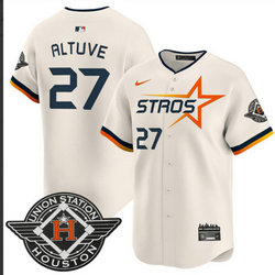 Nike Houston Astros #27 Jose Altuve Cream 3(III) 27 front Joint Stitched MLB Jersey