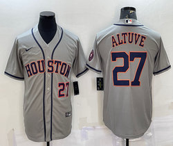 Nike Houston Astros #27 Jose Altuve Gray #27 in front with logo Game Authentic Stitched MLB Jersey