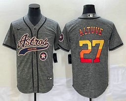 Nike Houston Astros #27 Jose Altuve Hemp grey Joint Team Patch on front rainbow name Jersey