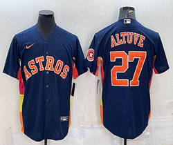 Nike Houston Astros #27 Jose Altuve Navy Blue logo Game Authentic Stitched MLB Jersey