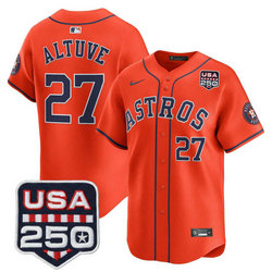 Nike Houston Astros #27 Jose Altuve Orange With 250 America Patch Jersey
