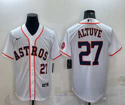 Nike Houston Astros #27 Jose Altuve White #27 On front with logo Game Authentic Stitched MLB Jersey