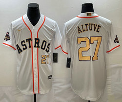 Nike Houston Astros #27 Jose Altuve White #27 in front Champions Game Authentic Stitched MLB Jersey
