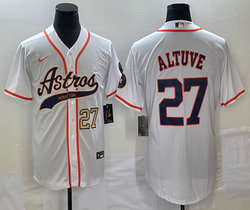 Nike Houston Astros #27 Jose Altuve White Joint Gold #27 on front Stitched MLB Jersey
