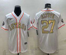 Nike Houston Astros #27 Jose Altuve White gold number Champions Game Authentic Stitched MLB Jersey