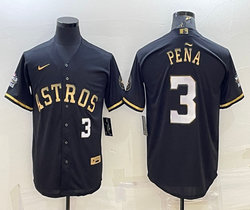Nike Houston Astros #3 Jeremy Pena Black Gold #3 in front Game Authentic Stitched MLB Jersey