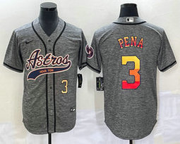 Nike Houston Astros #3 Jeremy Pena Hemp grey Joint Gold 3 on front rainbow name Jersey