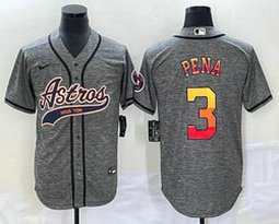 Nike Houston Astros #3 Jeremy Pena Hemp grey Joint rainbow name Stitched MLB Jersey