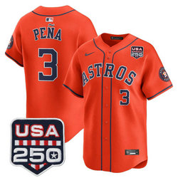 Nike Houston Astros #3 Jeremy Pena Orange With 250 America Patch Jersey