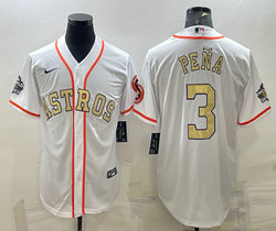 Nike Houston Astros #3 Jeremy Pena White gold number Champions Game Authentic Stitched MLB Jersey