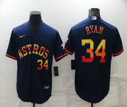 Nike Houston Astros #34 Nolan Ryan Navy Rainbow #34 in front Game Authentic Stitched MLB Jersey