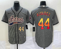 Nike Houston Astros #44 Yordan Alvarez Hemp grey Joint Gold 44 on front rainbow name Jersey