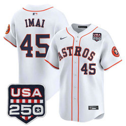 Nike Houston Astros #45 Tatsuya Imai White With 250 America Patch Jersey
