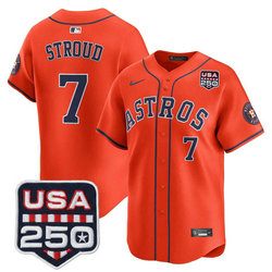 Nike Houston Astros #7 C.J. Stroud Orange With 250 America Patch Jersey