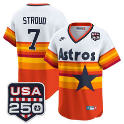 Nike Houston Astros #7 C.J. Stroud Rainbow gold nike With 250 America Patch Jersey