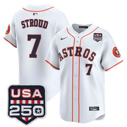Nike Houston Astros #7 C.J. Stroud White With 250 America Patch Jersey