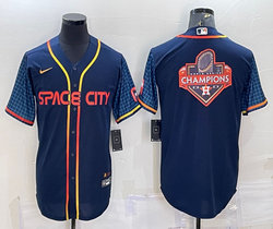Nike Houston Astros Blue CIty big champion logo Authentic Stitched MLB Jersey
