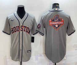 Nike Houston Astros Gray big champion logo Authentic Stitched MLB Jersey