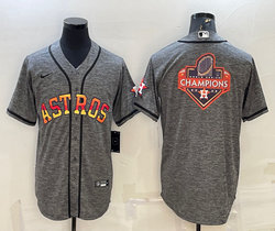 Nike Houston Astros Hemp grey rainbow big champion logo Authentic Stitched MLB Jersey
