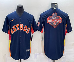 Nike Houston Astros Navy big champion logo Authentic Stitched MLB Jersey
