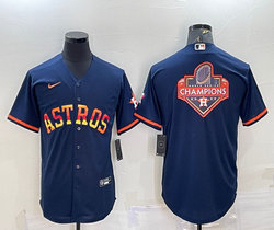 Nike Houston Astros Navy rainbow big champion logo Authentic Stitched MLB Jersey
