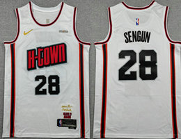 Nike Houston Rockets #28 Alperen ?engün White City Black Number With Advertising Jersey
