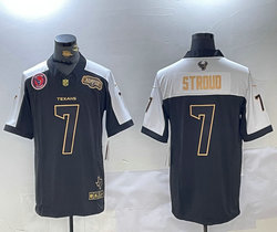 Nike Houston Texans #7 C.J. Stroud Black Thanksgiving Gold Name team and Champion patch Jersey