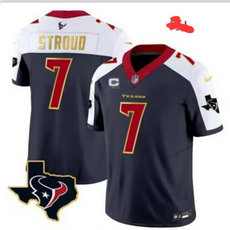 Nike Houston Texans #7 C.J. Stroud Navy Thanksgiving Gold Name With C patch Authentic stitched NFL jersey
