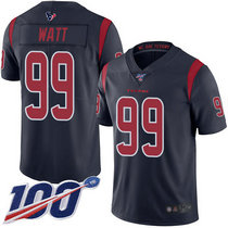 Nike Houston Texans #99 J.J. Watt 100th Season Blue Rush With Team Logo Patch Authentic Stitched NFL Jersey