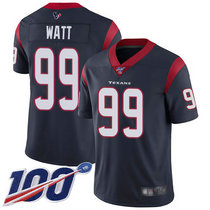 Nike Houston Texans #99 J.J. Watt 100th Season Blue Vapor Untouchable With Team Logo Patch Authentic Stitched NFL Jersey
