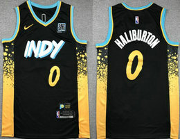 Nike Indiana Pacers #0 Tyrese Haliburton 2024 Black City With Advertising Stitched NBA Jersey