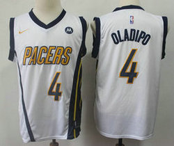 Nike Indiana Pacers #4 Victor Oladipo White With Advertising Playoffs Earned Edition Authentic Stitched NBA Jersey
