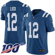 Nike Indianapolis Colts #12 Andrew Luck With NFL 100th Season Patch Blue Vapor Untouchable Authentic Stitched NFL Jersey