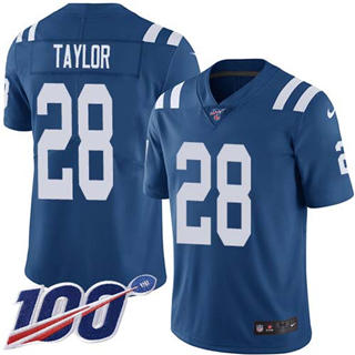 Nike Indianapolis Colts #28 Jonathan Taylor 100th Season 2020 Blue Vapor Untouchable Authentic Stitched NFL Jersey