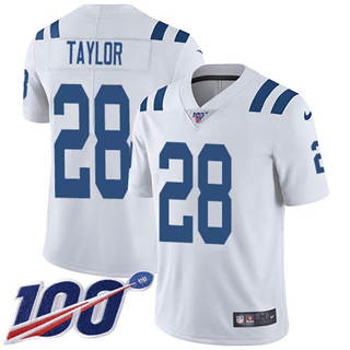 Nike Indianapolis Colts #28 Jonathan Taylor 100th Season 2020 White Vapor Untouchable Authentic Stitched NFL Jersey