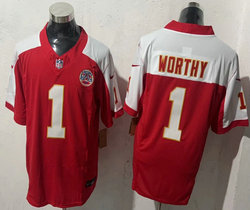 Nike Kansas City Chiefs #1 Xavier Worthy Thanksgiving F.U.S.E (Red and white sleeves) Jersey