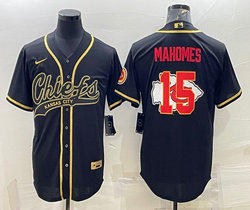 Nike Kansas City Chiefs #15 Patrick Mahomes Black Gold Joint with logo Authentic Stitched baseball jersey
