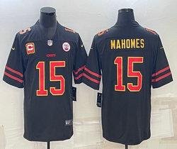 Nike Kansas City Chiefs #15 Patrick Mahomes Black Gold Name Authentic stitched NFL jersey