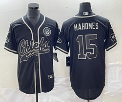 Nike Kansas City Chiefs #15 Patrick Mahomes Black Gold White name Joint logo in front Authentic Stitched baseball jerseys
