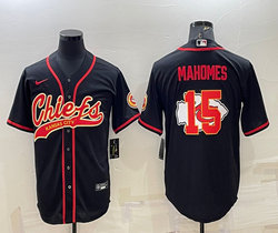 Nike Kansas City Chiefs #15 Patrick Mahomes Black Joint Big Logo Authentic Stitched baseball jersey